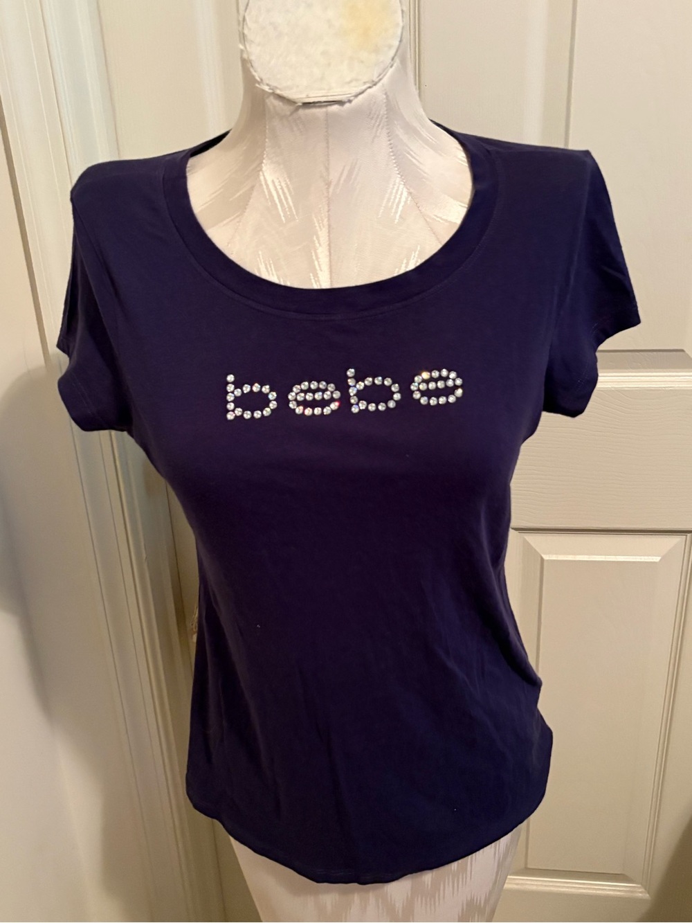 bebe Navy Rhinestone Logo Tee large .. not sure worn